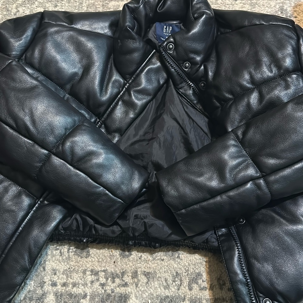 Vegan leather puffer coat